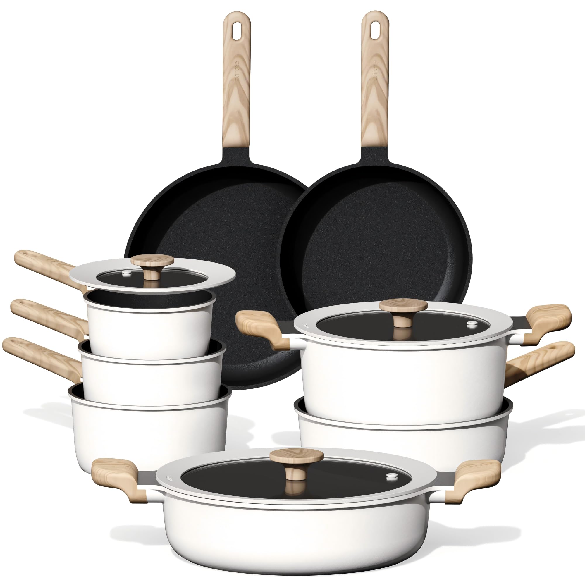 CAROTE Nonstick Pots and Pans, Induction Cookware Set 16pcs Kitchen Cooking Sets, Pot and Pan Non Stick w/Frying pan (PFOS, PFOA Free)